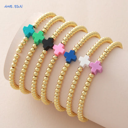Gold Beaded Cross Bracelet, Christian Bracelet for Women and Men, Faith Jewelry, Inspirational Religious Gift