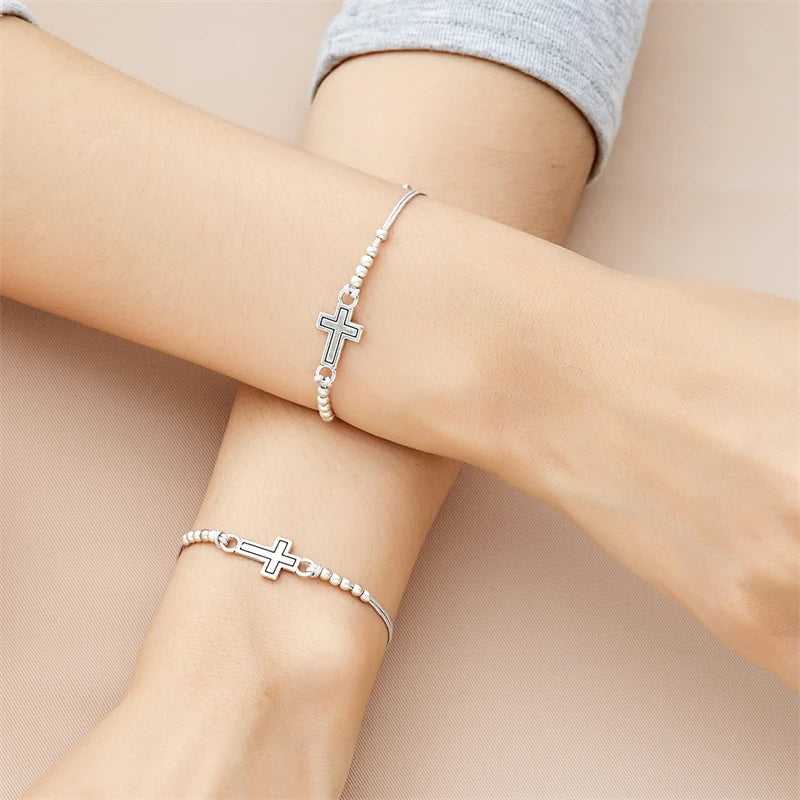 2Pcs/Set New Simple Cross Braided Bracelet for Women Men Handmade Adjustable Friendship Couple Bracelet Christian Prayer Jewelry