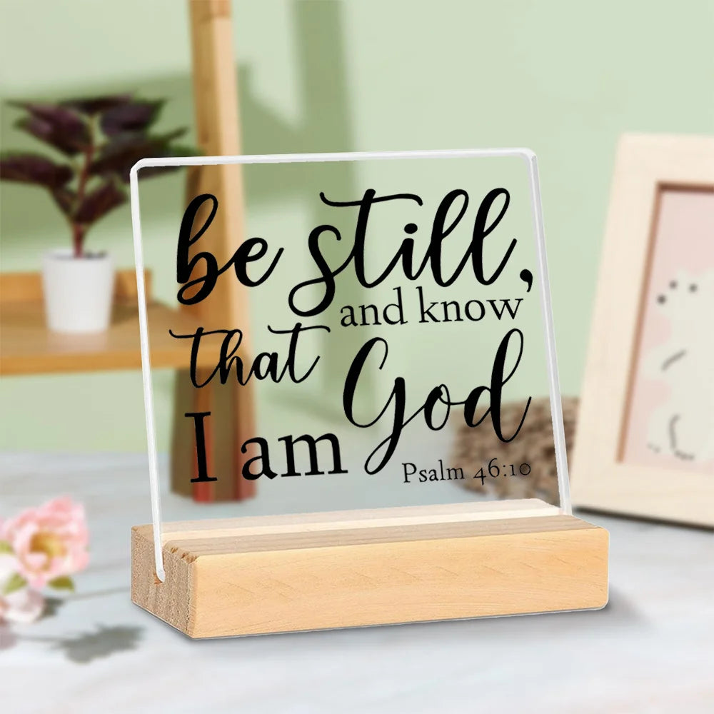 2D Flat, 1pc Square Acrylic Bible Verse Desk Decor with Wooden Base, Christian Scripture Plaque for Women, Inspirational Sign,