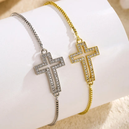 Yupsk Fashion Zircon Crystal Cross Bracelet For Women Adjustable Golden Chain Charm Minimalist Daily Jewelry - Blessings is Here