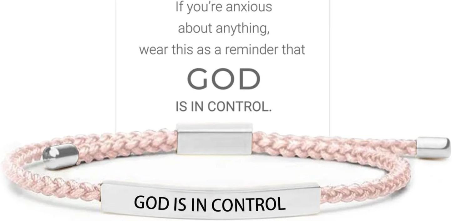 God Is in Control Inspirational Bracelets for Women Men Stainless Steel Lettering Braided Bracelet Christmas Birthday Gifts