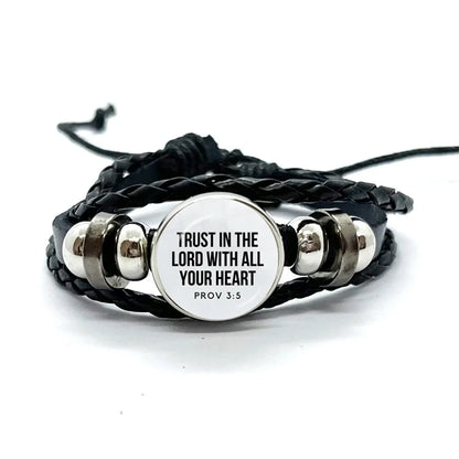 Multilayer Christian Faith Bible Verse Leather Bracelet