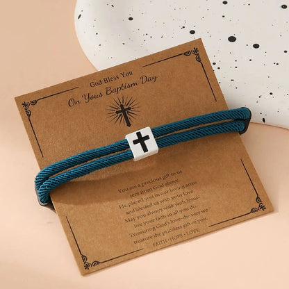 Braided Cross Bracelet for Men And Women Adjustable Hand Rope with Metal Knot Christian Baptism Gifts Christian Jewelry - Blessings is Here