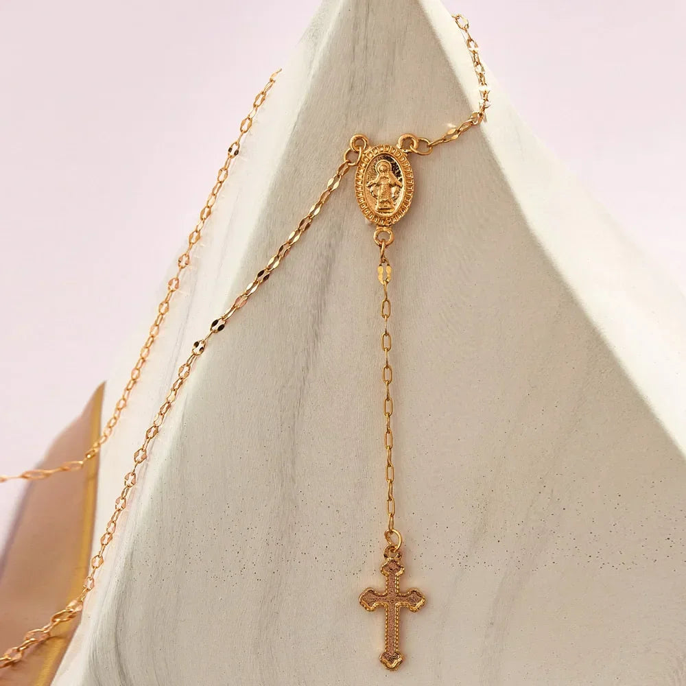 Boho Religious Vintage Christian Cross Rosary Necklace - Blessings is Here