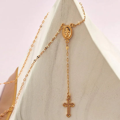 Boho Religious Vintage Christian Cross Rosary Necklace