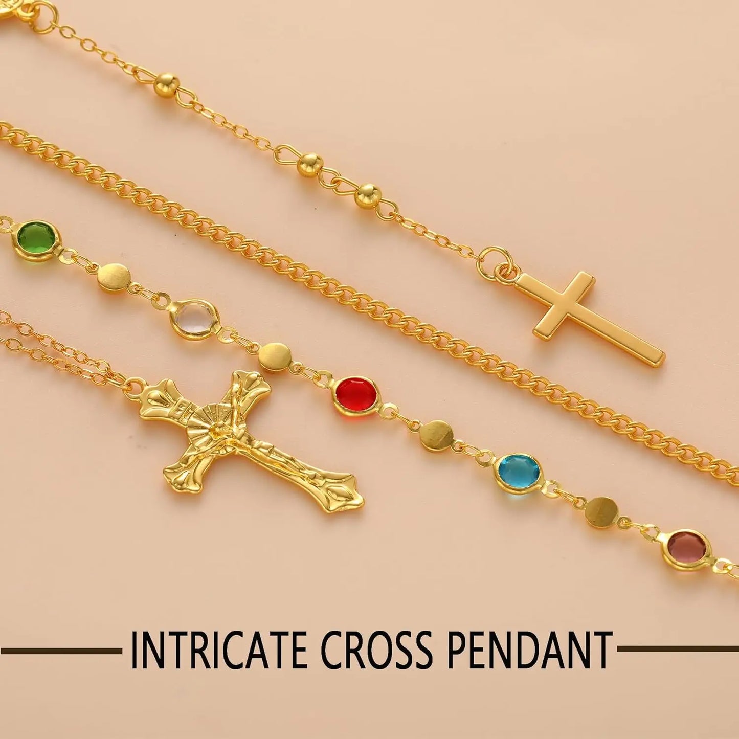 Layered Cross Necklaces for Women Trendy, Bohemian Bead Pearl Y Long Pendant Necklace Set, Vintage Rosary Necklace Adjustable