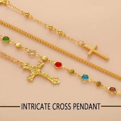 Layered Cross Necklaces for Women Trendy, Bohemian Bead Pearl Y Long Pendant Necklace Set, Vintage Rosary Necklace Adjustable