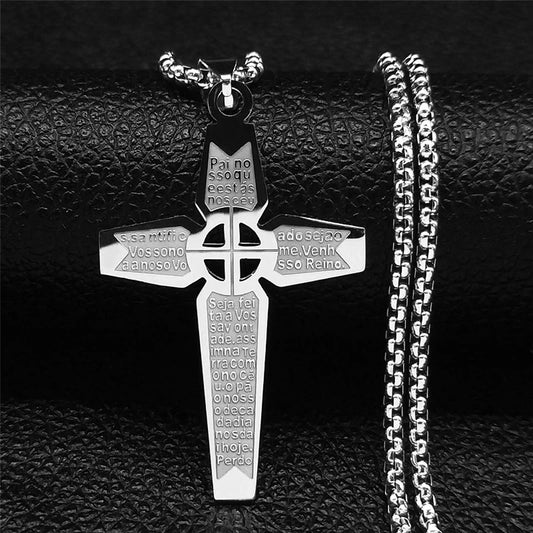 Stainless Steel Big Pendant Christian Bible Cross Necklace