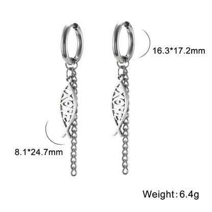 Cross Charm Dangle Earrings Ichthys Jesus Fish Christian Symbol Hoop Earrings Stainless Steel Catholic Amulet