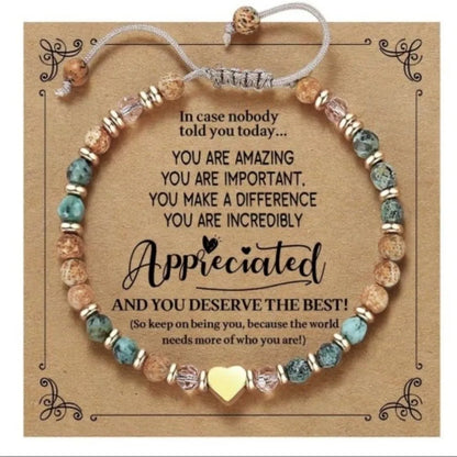 Inspirational Bead Bracelet Gift for Her | Handmade Wish Bracelet with Message Card | Motivational Boho Heart Bracelet