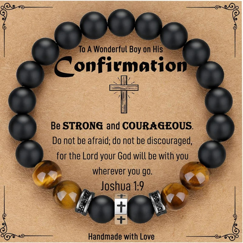 Cross Bracelet Men Boys Gifts for Teen Boys Son Grandson Nephew, Birthday Graduation Christian First Communion Confirmation Gift