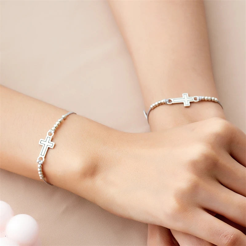 2Pcs/Set New Simple Cross Braided Bracelet for Women Men Handmade Adjustable Friendship Couple Bracelet Christian Prayer Jewelry