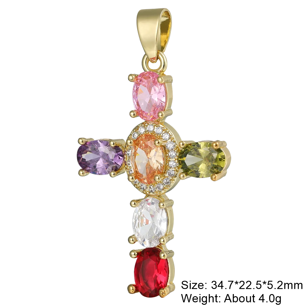 Juya Handmade 18K Real Gold Plated Cubic Zirconia Christian Cross Charms For DIY Rosary Religious Pendant Jewelry Making - Blessings is Here