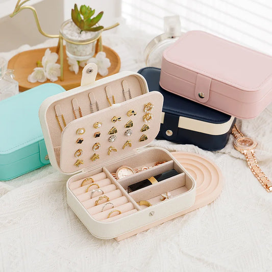 Portable Leather Travel Jewelry Organizer Box for Women