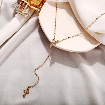 Boho Religious Vintage Christian Cross Rosary Necklace