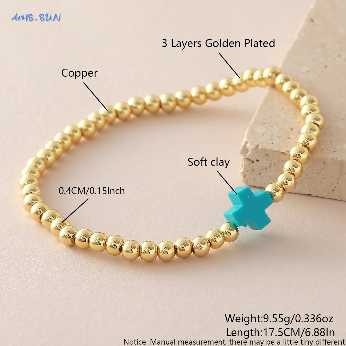 Gold Beaded Cross Bracelet, Christian Bracelet for Women and Men, Faith Jewelry, Inspirational Religious Gift