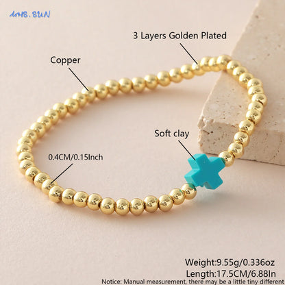 Gold Beaded Cross Bracelet, Christian Bracelet for Women and Men, Faith Jewelry, Inspirational Religious Gift