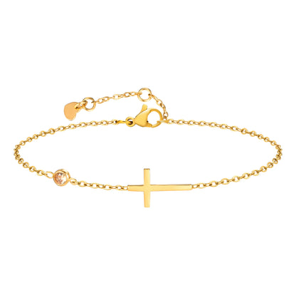 Birthstone Zirconia Thin Chain Link Cross Bracelet Stainless Steel Women's Adjustable Link Stacked Layered Chain Bracelets
