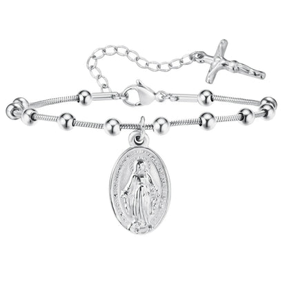 Cross & Virgin Mary Gold Rosary Bracelet