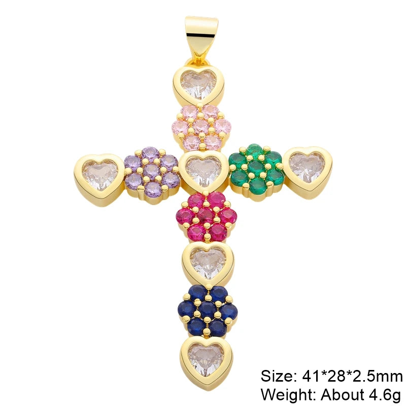 Juya Handmade 18K Real Gold Plated Cubic Zirconia Christian Cross Charms For DIY Rosary Religious Pendant Jewelry Making - Blessings is Here