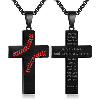 Stainless Steel Sports Cross Necklace Bible Verse Jewelry