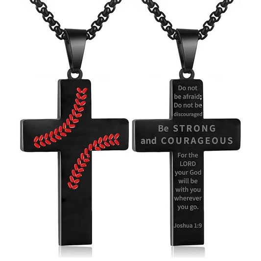 Stainless Steel Sports Cross Necklace Bible Verse Jewelry