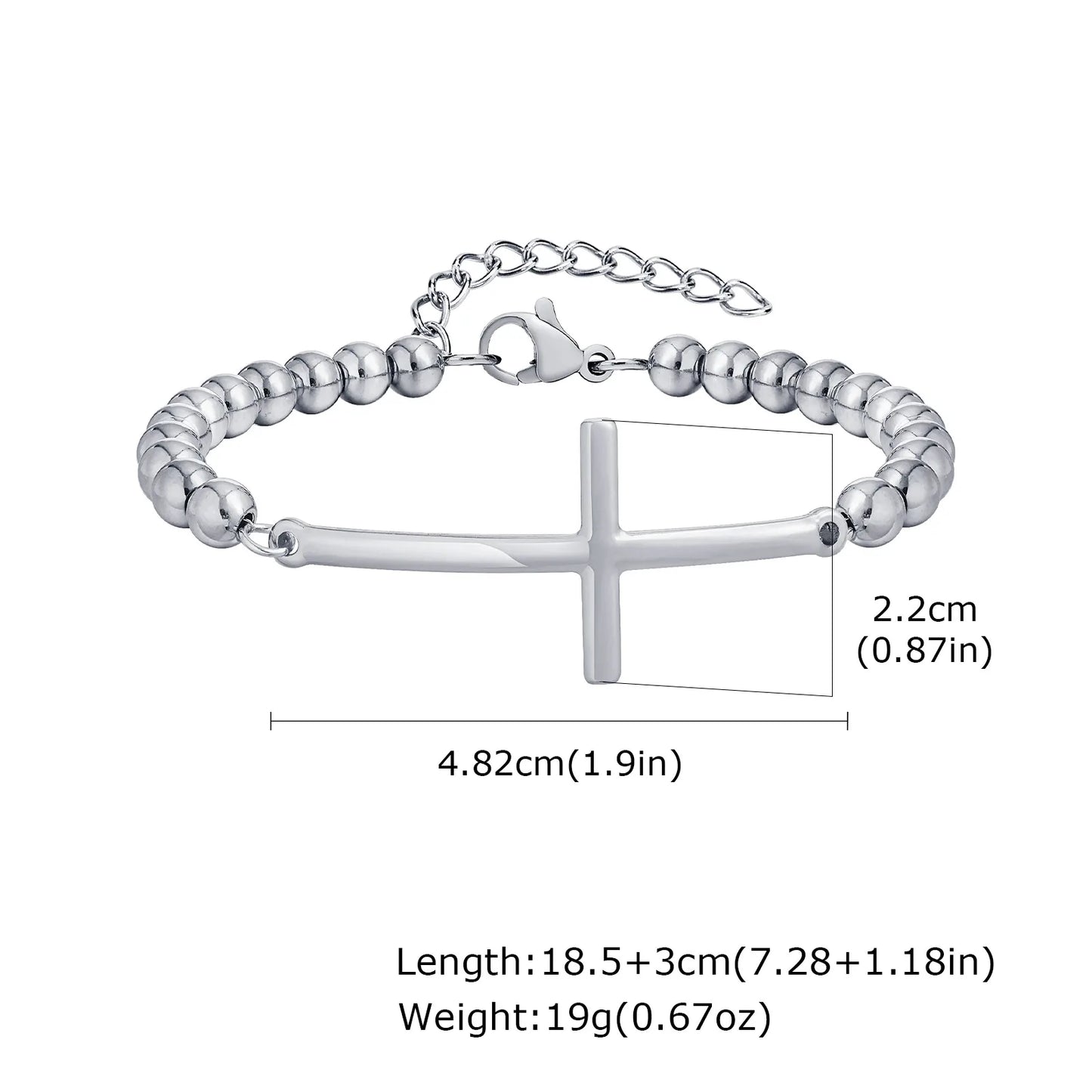 Vnox Saint Benedict Cross Bracelets,Stainless Steel Bead Chain Stretch Strand Bracelets For Women Men,Religion Jewelry Christ - Blessings is Here