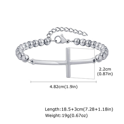 Vnox Saint Benedict Cross Bracelets,Stainless Steel Bead Chain Stretch Strand Bracelets For Women Men,Religion Jewelry Christ - Blessings is Here