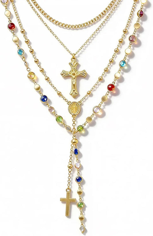 Layered Cross Necklaces for Women Trendy, Bohemian Bead Pearl Y Long Pendant Necklace Set, Vintage Rosary Necklace Adjustable