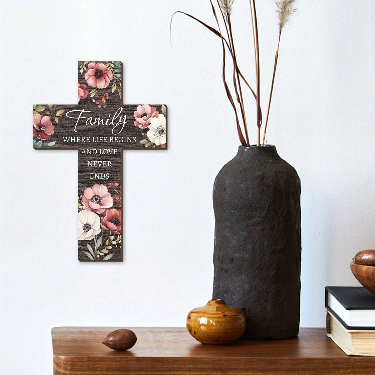 2D 12in Rustic Wooden Cross Wall Decoration Christian Prayer Room Home Decor Gift Farmhouse Style Handmade Wood Art Gifts
