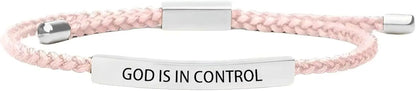 God Is in Control Inspirational Bracelets for Women Men Stainless Steel Lettering Braided Bracelet Christmas Birthday Gifts
