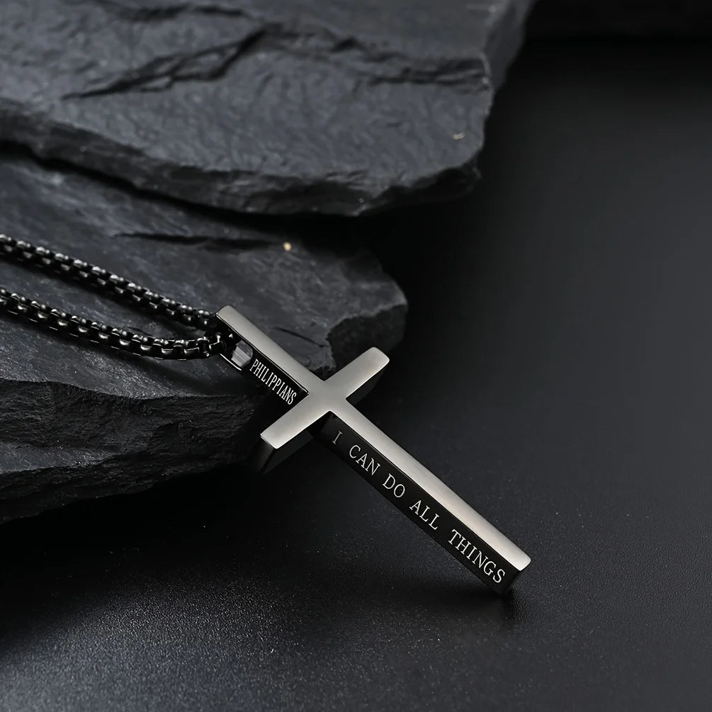304L Stainless Steel Jesus Cross Necklace Men Women Bible Verse Spiritual Necklace for Men Jewelry - Blessings is Here