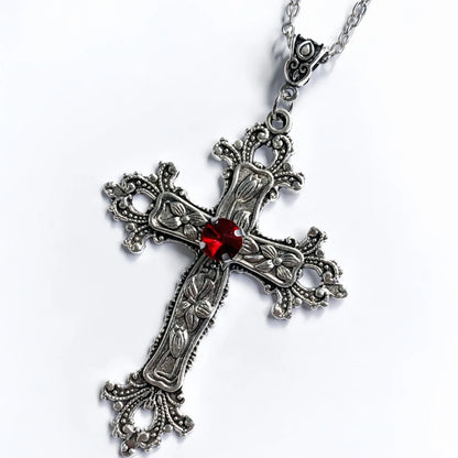 Gothic Unisex Punk Crystal Big Cross Necklace
