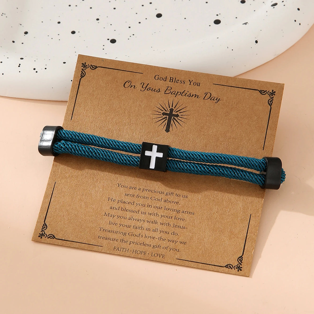 Braided Cross Bracelet for Men And Women Adjustable Hand Rope with Metal Knot Christian Baptism Gifts Christian Jewelry - Blessings is Here