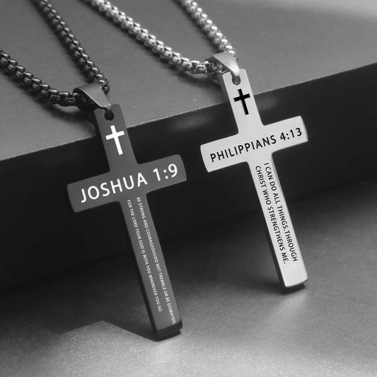 304L Stainless Steel Bible Verse Cross Necklace