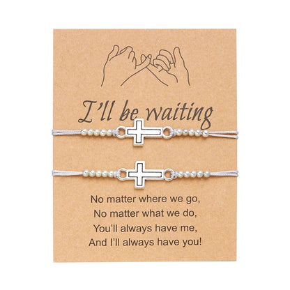 2Pcs/Set New Simple Cross Braided Bracelet for Women Men Handmade Adjustable Friendship Couple Bracelet Christian Prayer Jewelry