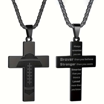 Stainless Steel Sports Cross Necklace Bible Verse Jewelry