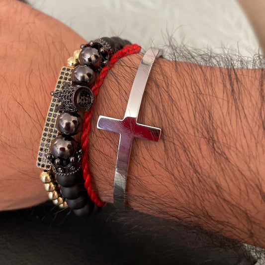 S925 Sterling Silver Cross Cuff Bracelet