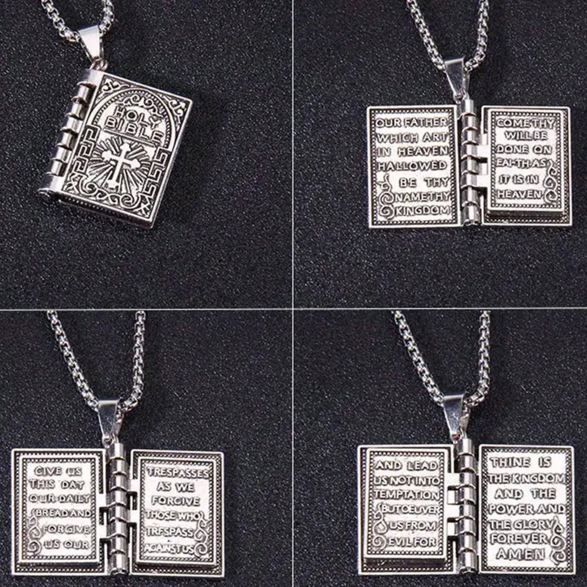 1 pc Vintage Holy Bible Pendant Necklace for Men &amp; Women – Polished Alloy Christian Cross Book Necklace, Opening Bible Locket Pendant, Gold &amp; Silver Religious Jewelry Gift