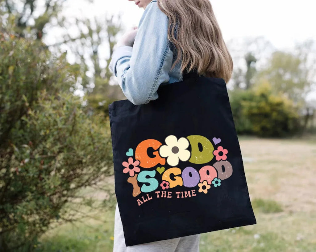 God Is Good Christian Tote Bag – Floral Canvas Shoulder Bag for Women