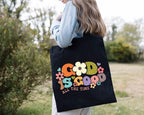 God Is Good Christian Tote Bag – Floral Canvas Shoulder Bag for Women