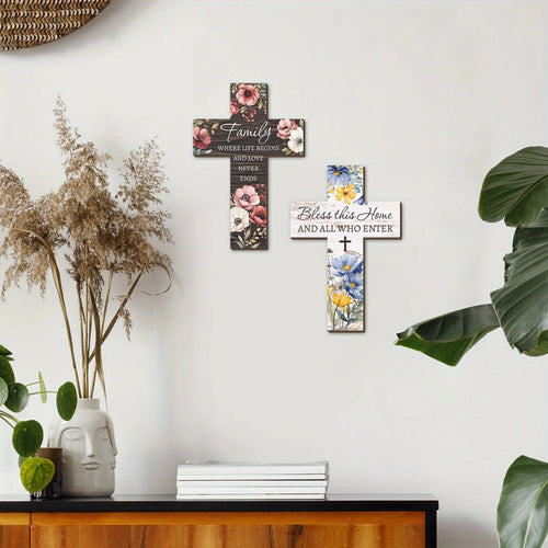 2D 12in Rustic Wooden Cross Wall Decoration Christian Prayer Room Home Decor Gift Farmhouse Style Handmade Wood Art Gifts