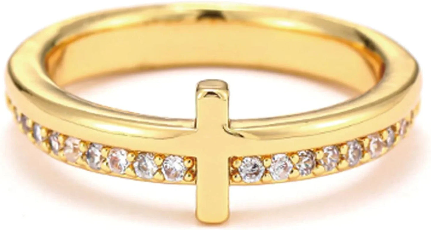 Cross Ring Pray Throuhgh It Cross Ring for Daughter/Granddaughter From Mom, Stackable Cubic Zirconia Cross Rings for Women Girls