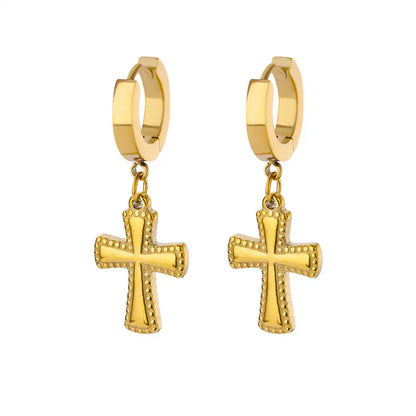 Stainless Steel Zircon Cross Dangle Christian Earrings