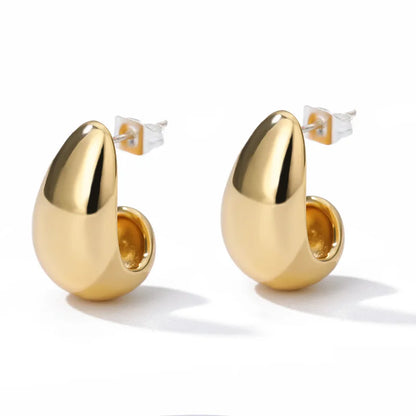 Stainless Steel Gold Heart Zircon Hoop Earrings