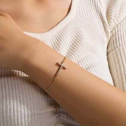 Yupsk Fashion Zircon Crystal Cross Bracelet For Women Adjustable Golden Chain Charm Minimalist Daily Jewelry - Blessings is Here