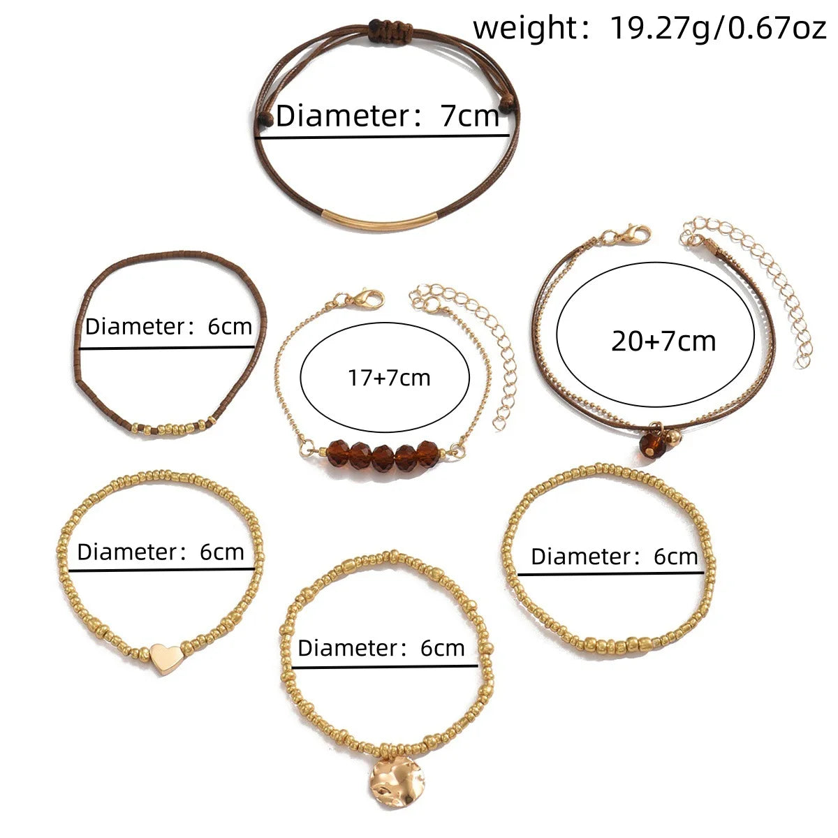 7PCS Boho Heart Beaded Bracelet Set for Women | Gold Tone Layered Stretch Bracelets with Heart Charm | Stackable Bohemian Jewelry Gift for Her