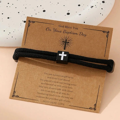 Braided Cross Bracelet for Men And Women Adjustable Hand Rope with Metal Knot Christian Baptism Gifts Christian Jewelry - Blessings is Here