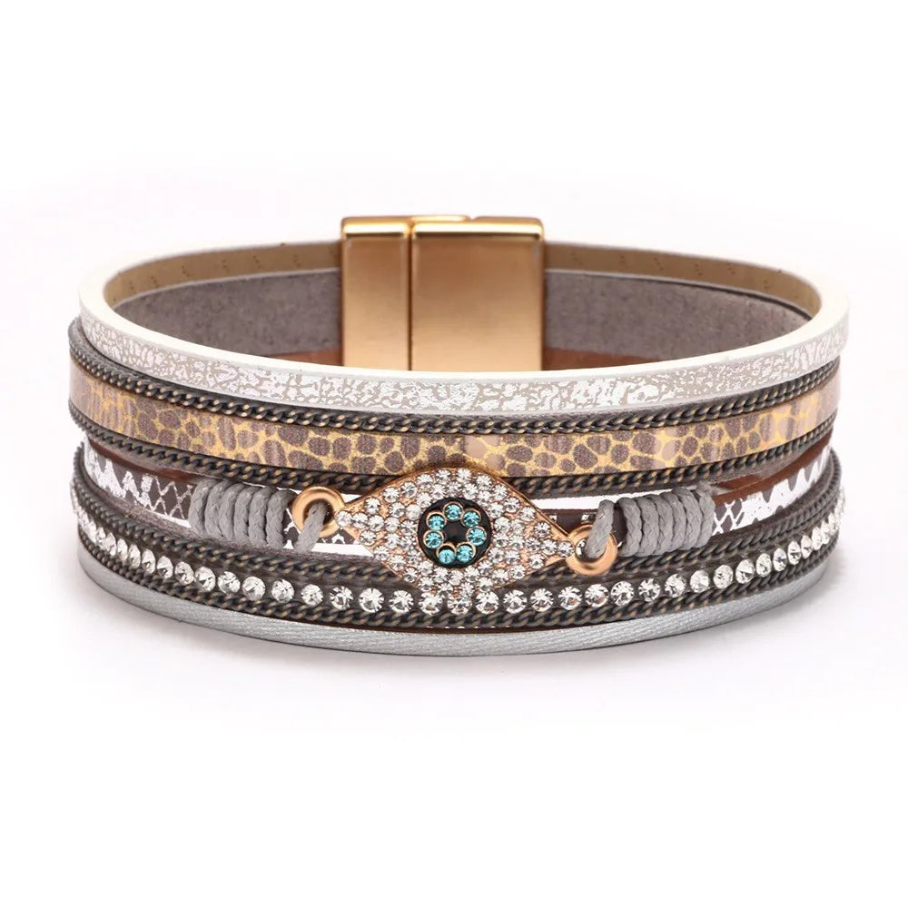 Blessed Cross PU Leather Bracelet – Bohemian Christian Rhinestone Wrap Bracelet for Women | Vintage Faith Jewelry Gift | Blessings Is Here