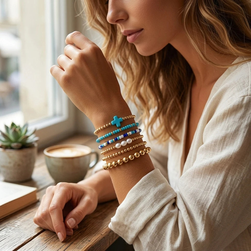6PCS Bohemian Cross Beaded Bracelet Set for Women
